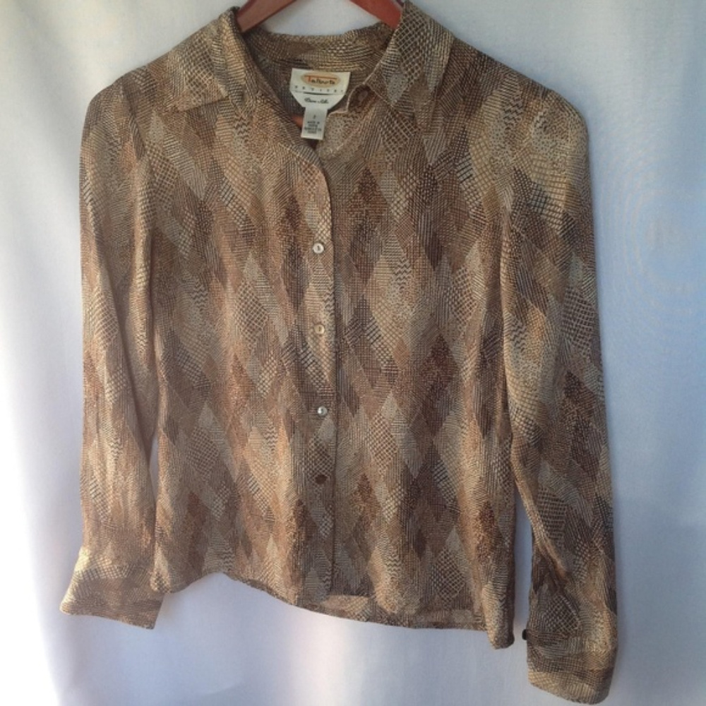 🌴3/$20 Talbots Herringbone Silk Button Down Shirt